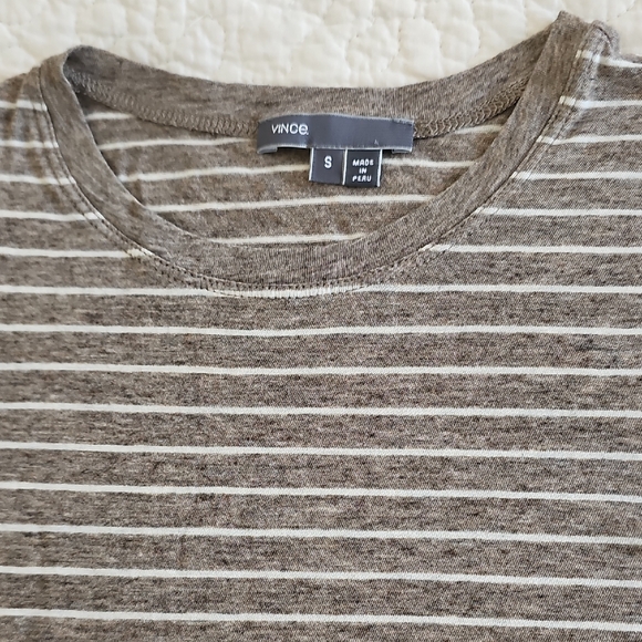 Vince Tops - Vince Taupe Gray Striped Vintage Crewneck Essential T-Shirt